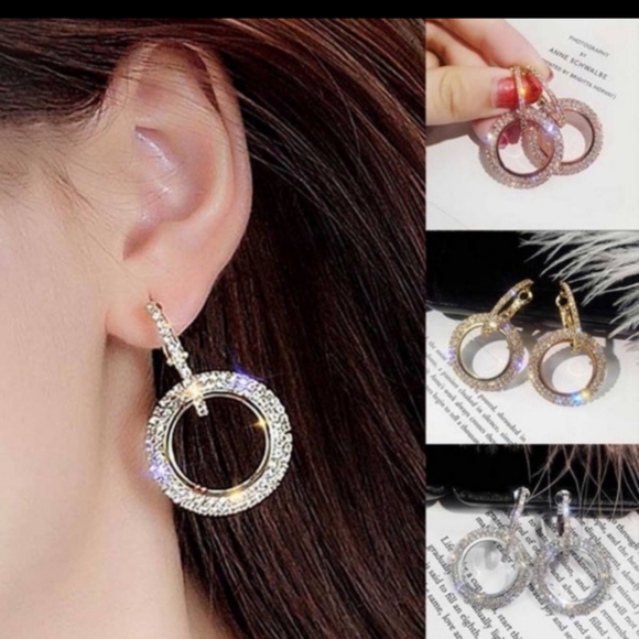 Gray Crystal Double Hoop Earrings - Picture 4 of 4